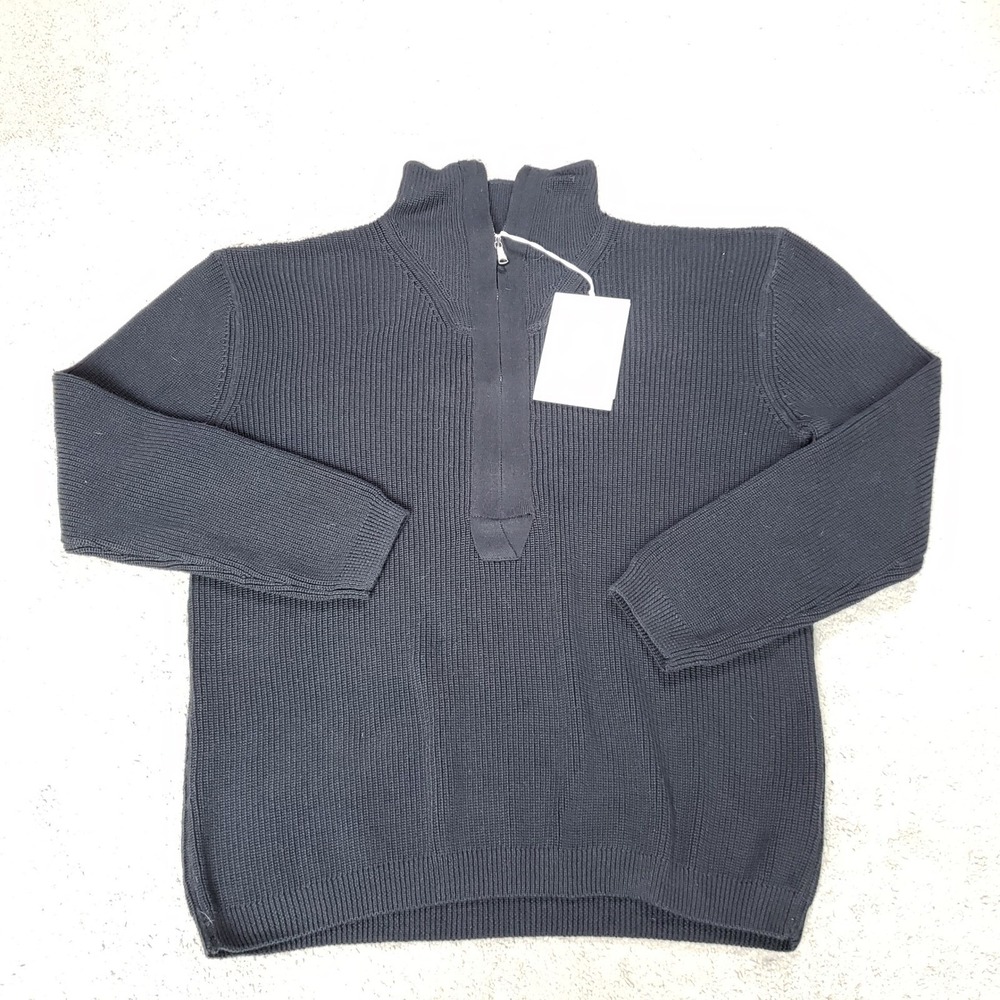 Our Legacy Above Shirt Black Heavy Knit Wool Silk Half Zip Sweater Mens 50 L